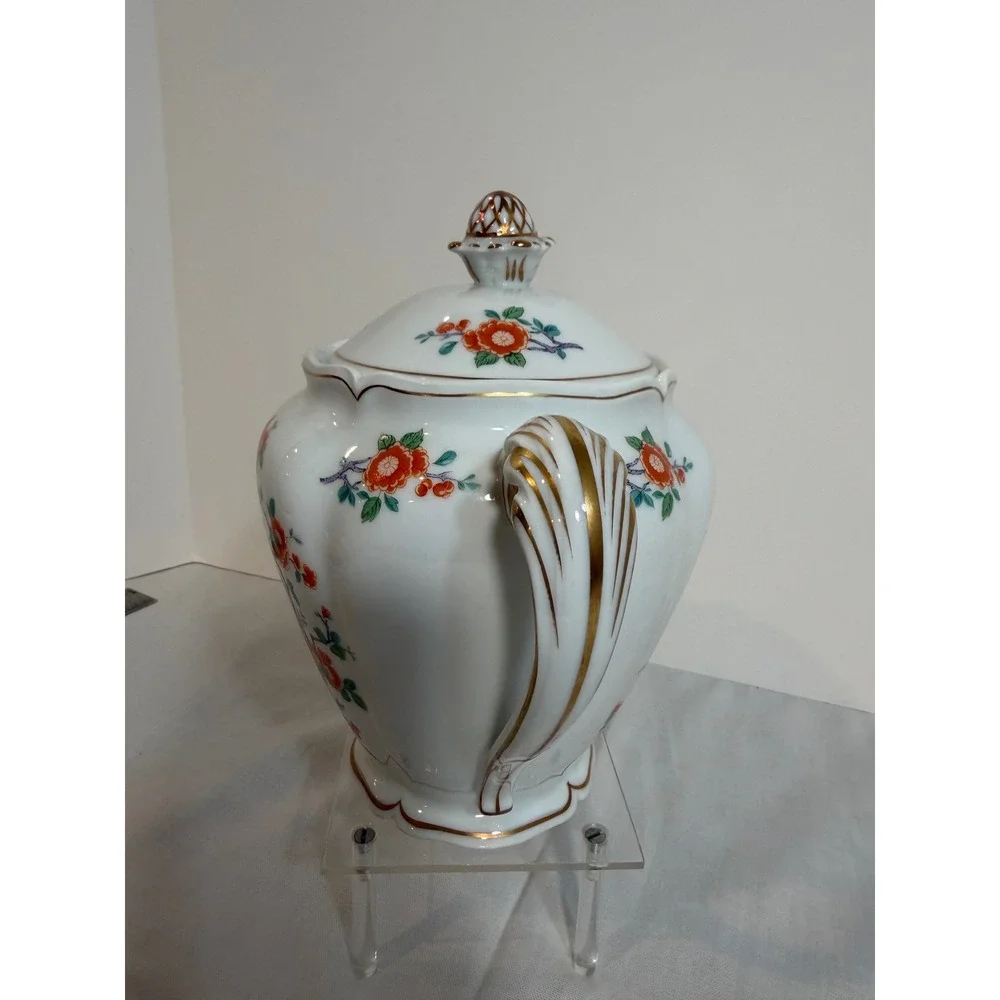 Royale Limoges France Orange-Tree Porcelain Teapot Towle Floral Gold Trim 8in